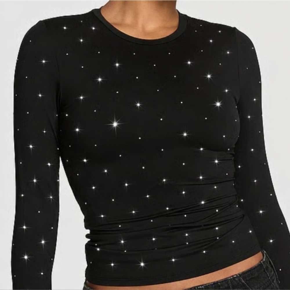 Black Long Sleeve Top With Embellishments Crystal Victora's Secret Pink Diamante